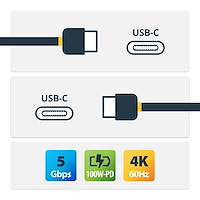 CCable USB-C de 2m - USB 5 Gbps - Entrega de Alimentación de 100W (5A) - Modo Alt. de DP 4K 60Hz - Cubierta de TPE - Compatible con Thunderbolt