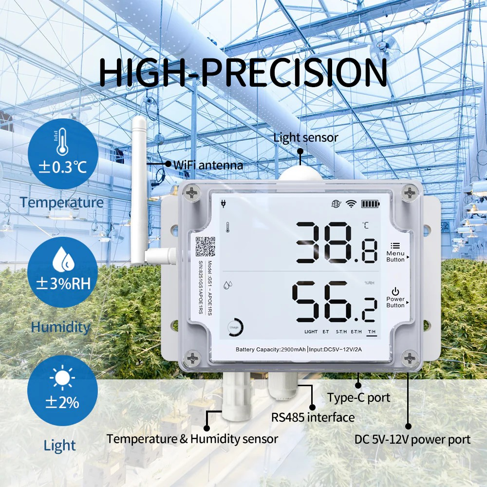 Sistema de monitoreo Industrial Multisensor Humedad y Temperatura WiFi/Ethernet – Ubibot GS1-AETH1RS
