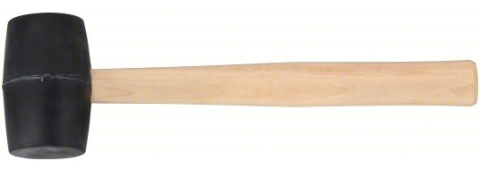 Mazo de goma: Mango de madera, 16 onzas peso de la cabeza, 2 1/8 pulg. de diámetro, 3 7/8 pulg. de largo de la cabeza, 13 pulgadas de largo total, Negro