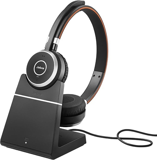 Jabra Evolve 65 SE - Auriculares inalámbricos estéreo, auriculares Bluetooth con micrófono de cancelación de ruido, batería de larga duración y soporte de carga, certificado MS Teams