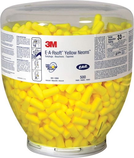 [391-1004] 3M Tapones para los oídos, 500 pares amarillo neón - botella de repuesto para dispensador One Touch