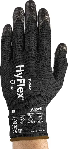 [11-542] HyFlex 11-542 - Guantes de trabajo mecánicos de Kevlar resistentes a cortes/calor con palma de nitrilo para maquinaria, EMS, automotriz, color negro (12 pares)